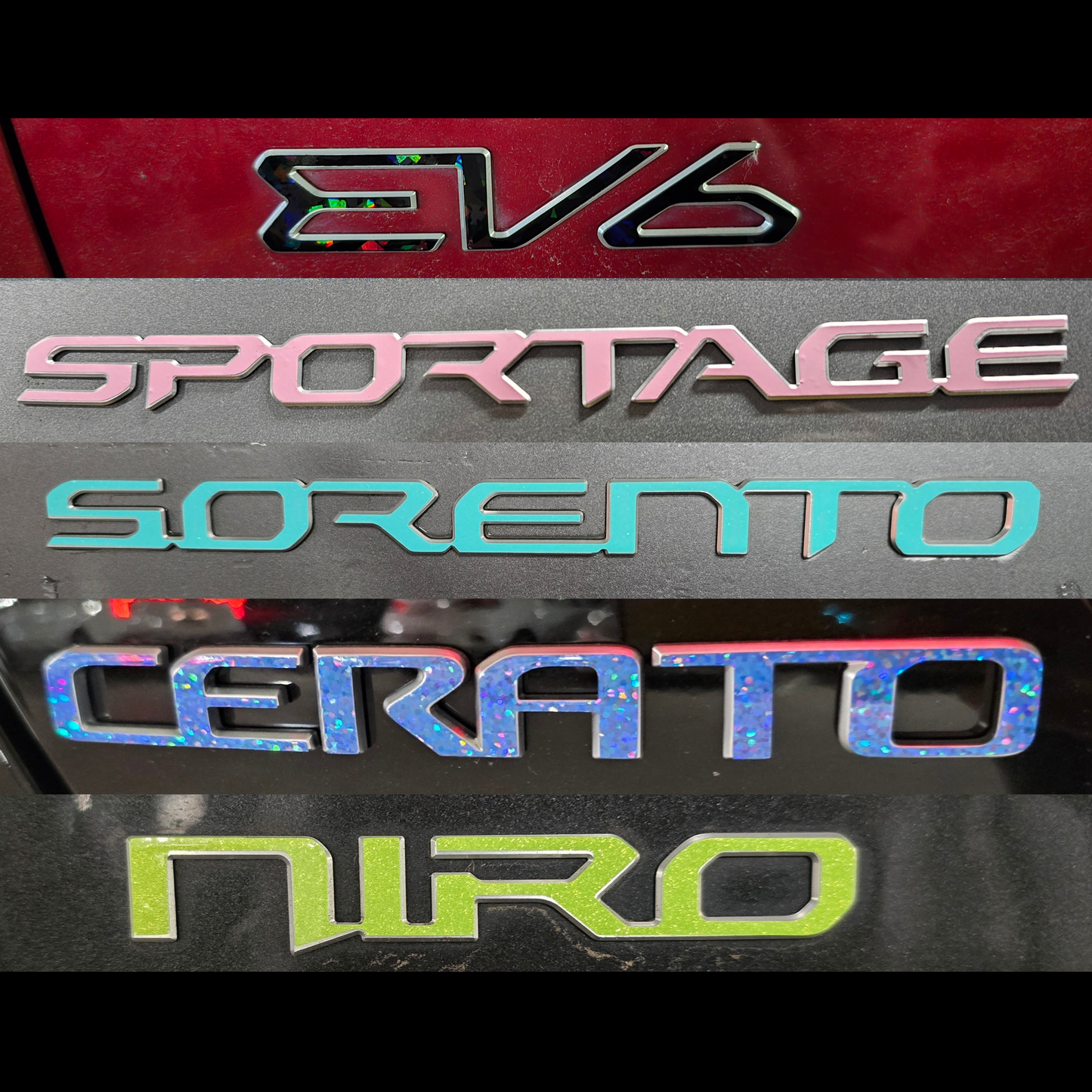 Model Badge Overlay Decal | Fits Various Kia Vehicle Badges